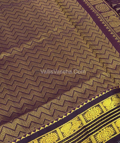 Pure Korvai Silk Cotton - Light Lavender with Brown  - Checks Pattern - VVKSC021