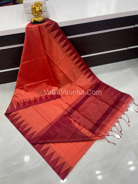 Semi Raw Silk - Peach With Maroon  Shade - VVRS006