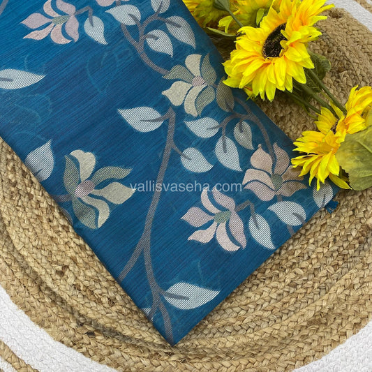 Semi Raw Silk with Jamdhani Design Weaving  - Ramar Blue Shade - VVRS001