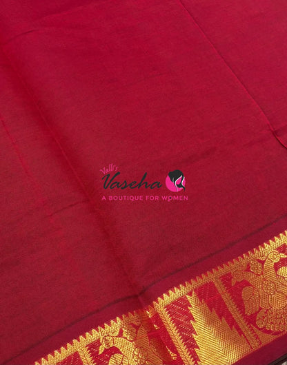 Semi Silk Cotton Saree - Small Zari Butta  - Retta Mayil Border- VVSSC015