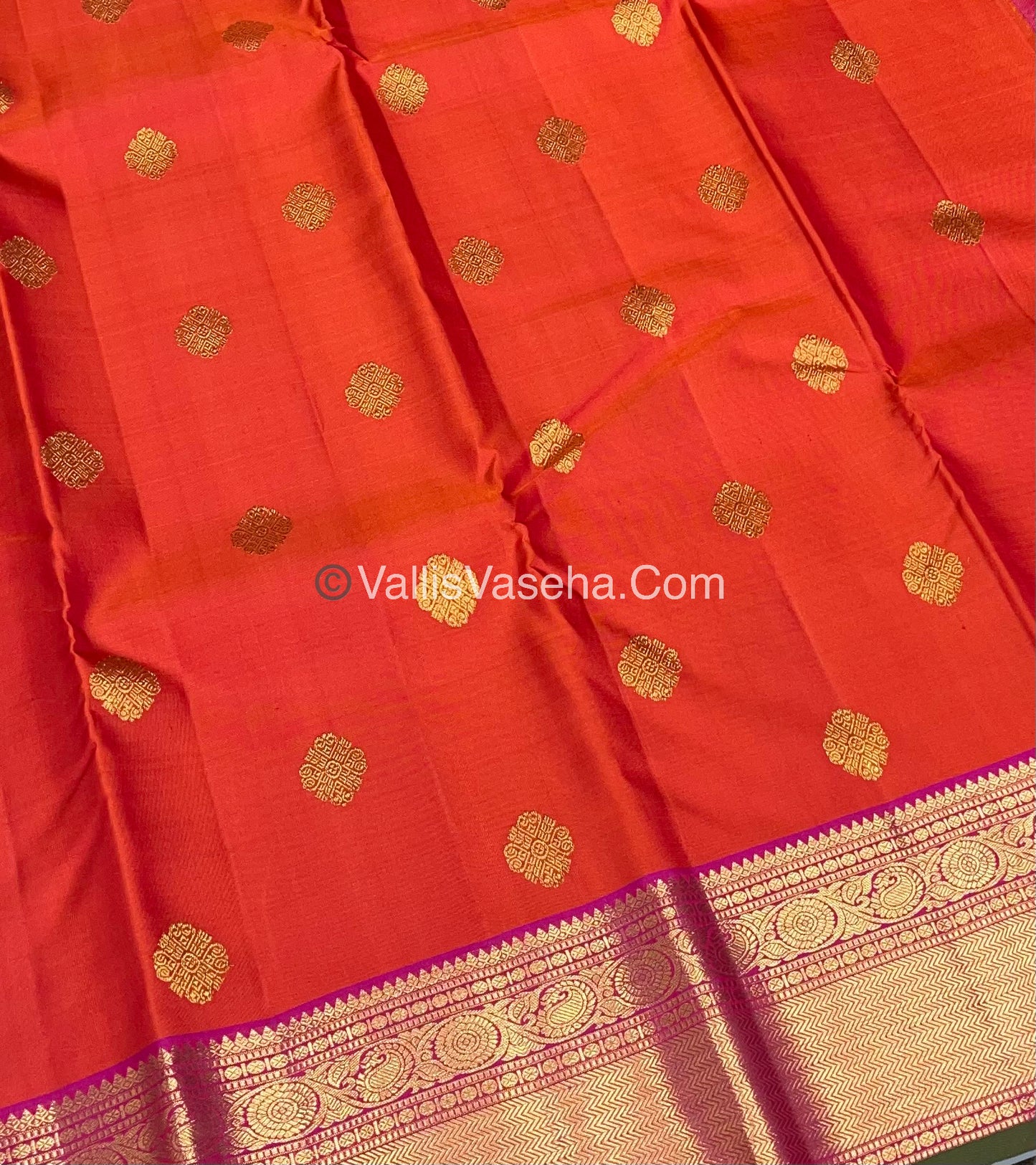 Pure Kanchipuram Silk Saree - Orange & Pink  Combo - VVPS014