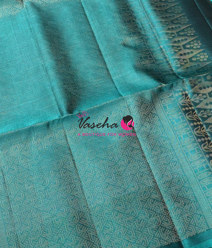 Pure Soft Silk Saree  - Vairavoosi Pattern - Brown With Blue - VVPSS095