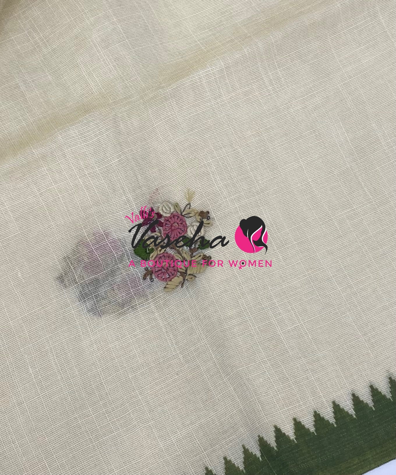 French Knot - Tissue Saree - Cream With Green Shade - VVLFN022