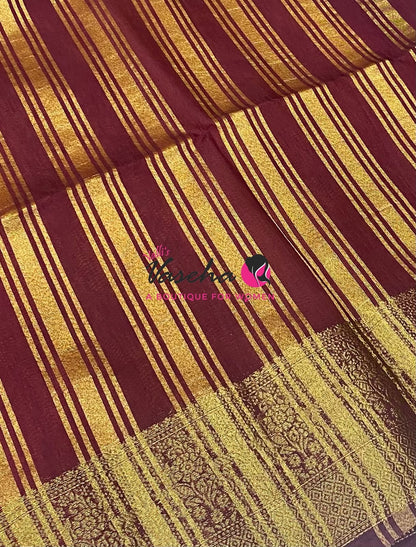 Semi Jute Silk Saree - Orange With Maroon Shade- VVSJS001