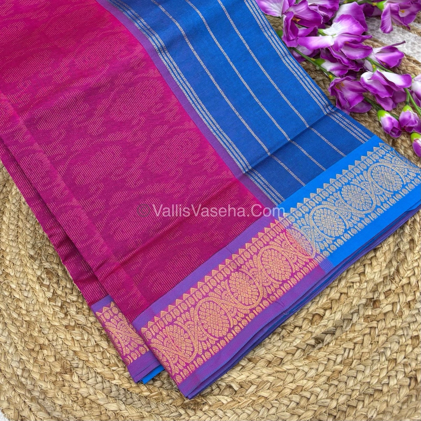 Semi Silk Cotton Saree - Pink With Blue Shade - VVSSC007