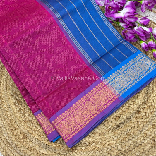 Semi Silk Cotton Saree - Pink With Blue Shade - VVSSC007