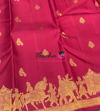 Pure Kanchipuram Silk Saree - Pallaku Design Self Border- Maroon Shade  - VVPS090