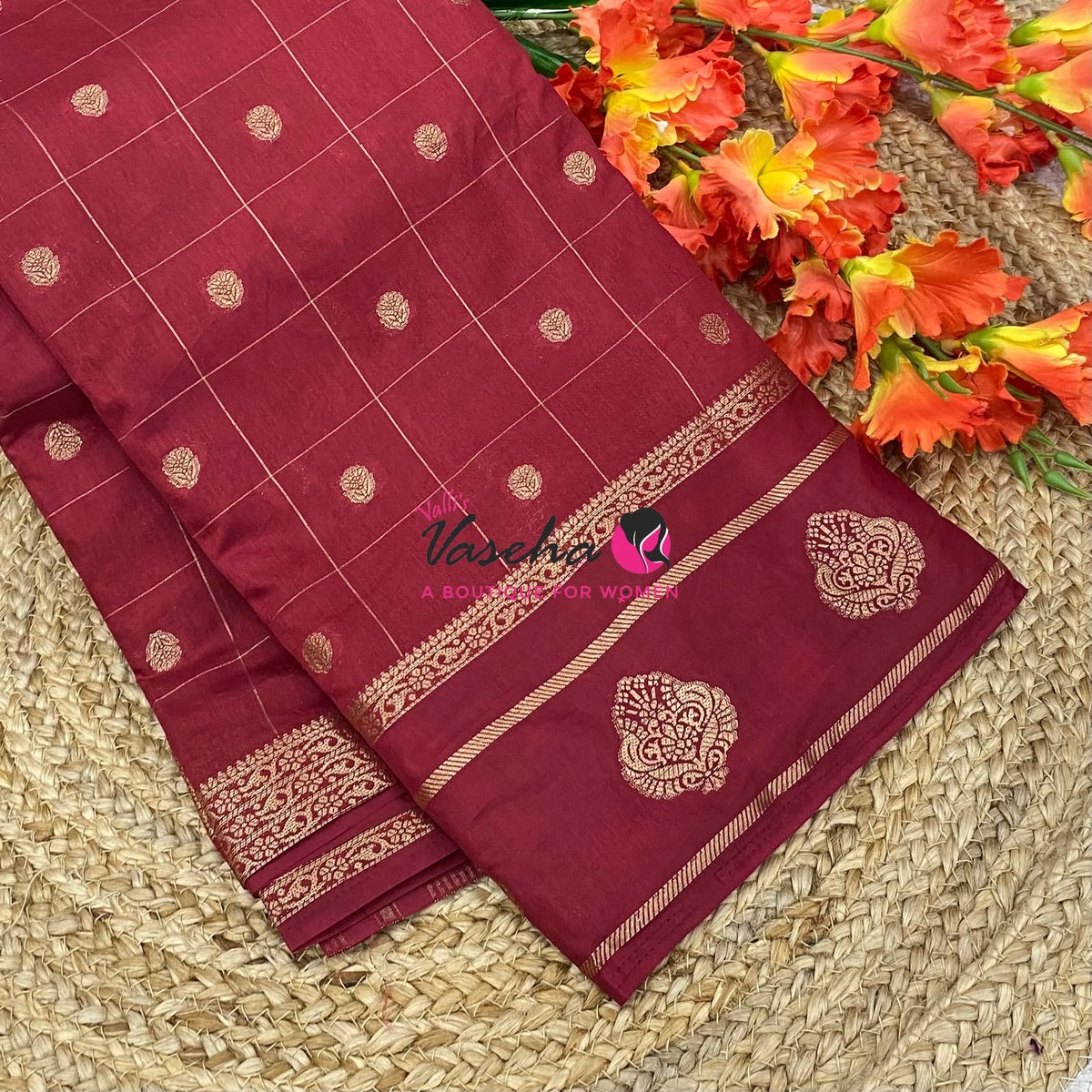 Semi Tussar Silk Saree | Maroon Shade |VVSTS060