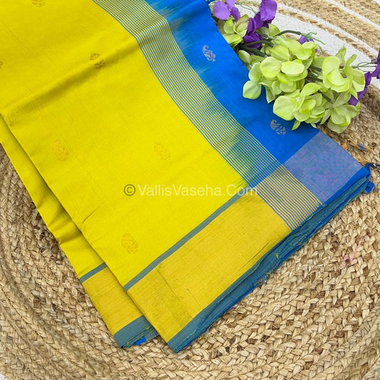 Semi Silk Cotton Saree - Lemon Yellow & Blue  Combo - VVSSC001