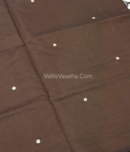 Poly Silk Mixed Cotton - Mirror Work Embroidery - Brown with Green - VVPCM001