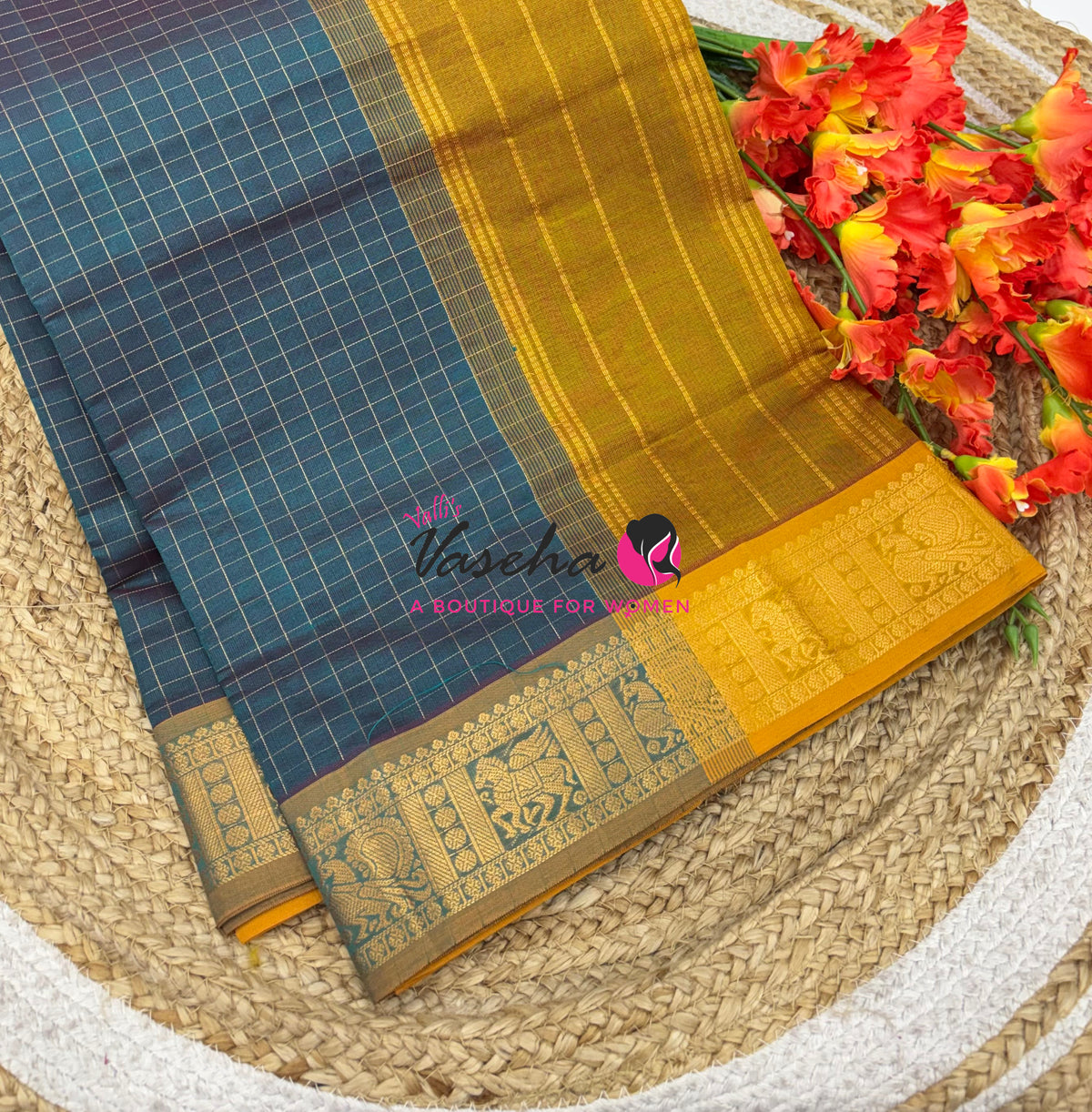 Semi Silk Cotton Saree - Checks Pattern - VVSSC019