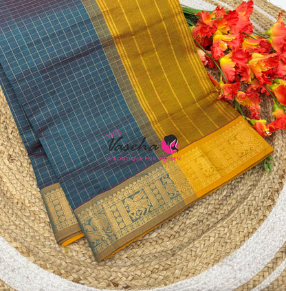 Semi Silk Cotton Saree - Checks Pattern - VVSSC019