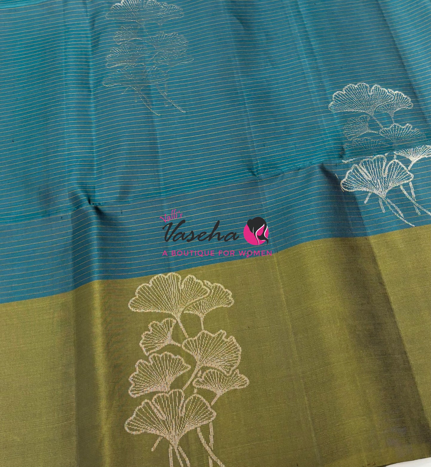 Pure Soft Silk Saree - Blue With Mahendi Green - VVPSS072