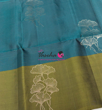 Pure Soft Silk Saree - Blue With Mahendi Green - VVPSS072