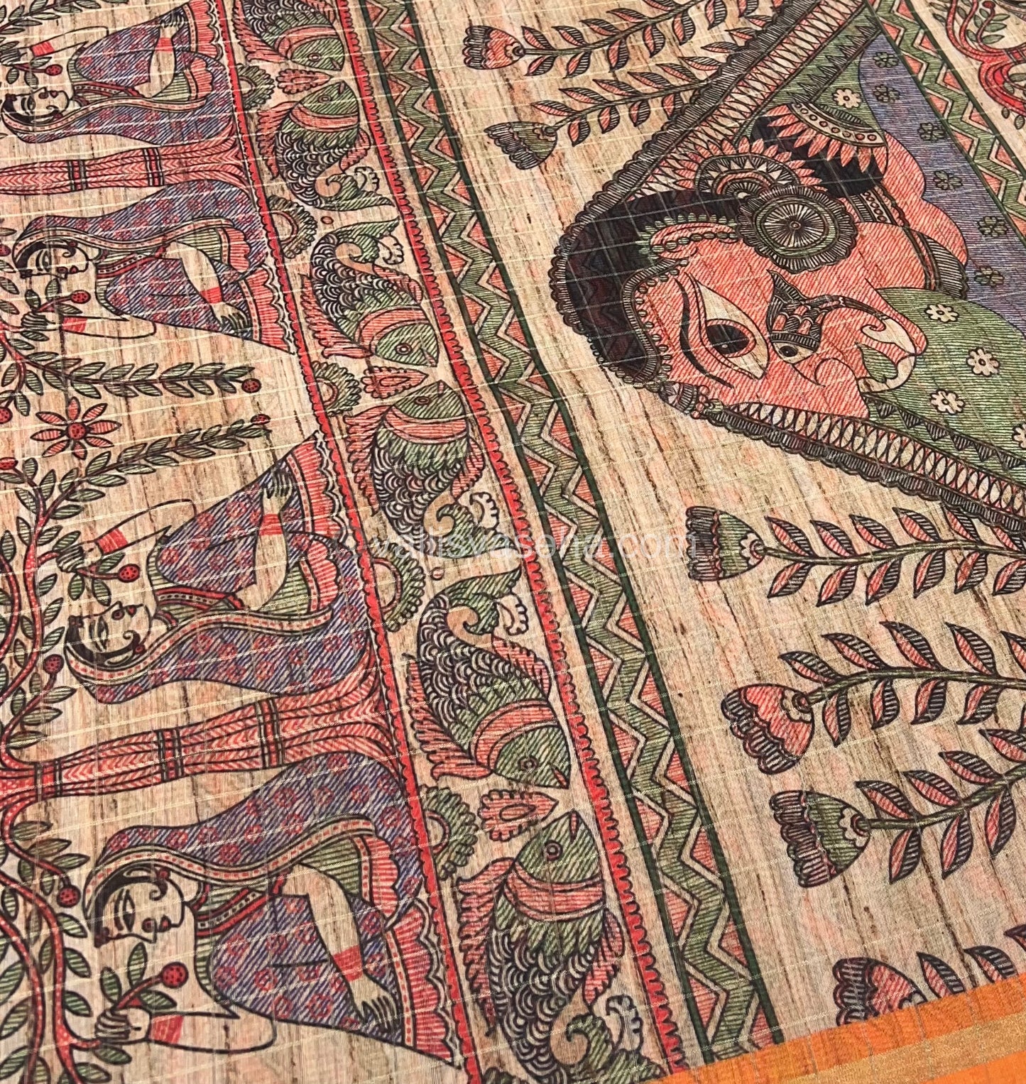 Semi Chanderi Saree - Fusion Of Bandhini & Madhubani- VVSCS002