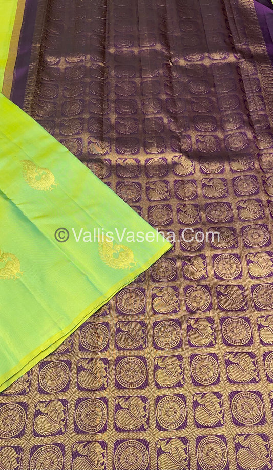 Pure Kanchipuram Silk Saree - Green with Purple - VVPS005