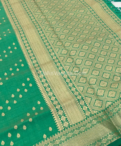 Semi Tussar Silk - Grand Pallu  - Green Shade - VVSTS017