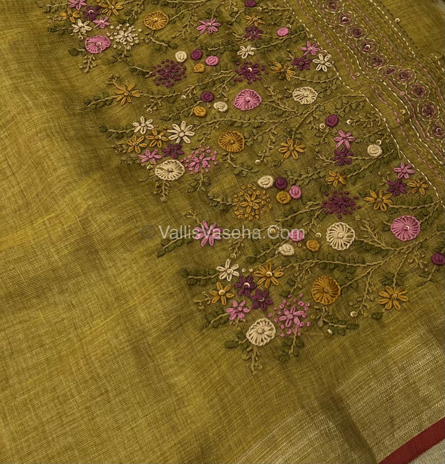 French Knot - Tissue Saree -Venthaya Yellow Shade - VVLFN011