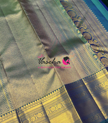 Pure Bridal Kanchipuram Silk Saree - Blue & Peacock Blue Combo - VVPS092