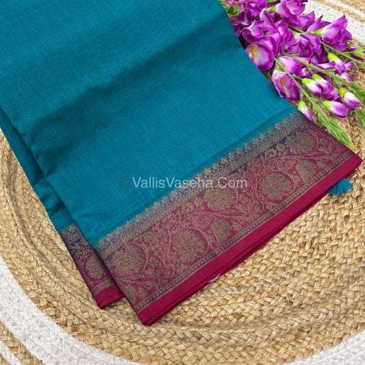Bamboo Silk Saree - Blue With Pink Shade - VVBSS007
