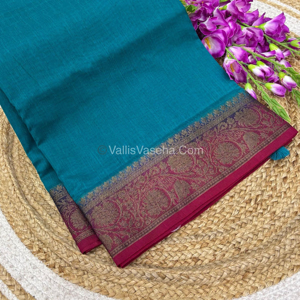 Bamboo Silk Saree - Blue With Pink Shade - VVBSS007
