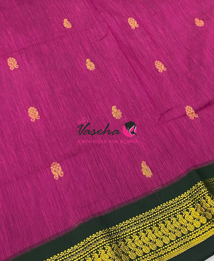 Kalyani Cotton Saree - Pink With Green Shade - VVKC002