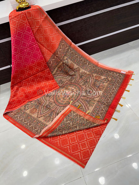 Semi Chanderi Saree - Fusion Of Bandhini & Madhubani- VVSCS002