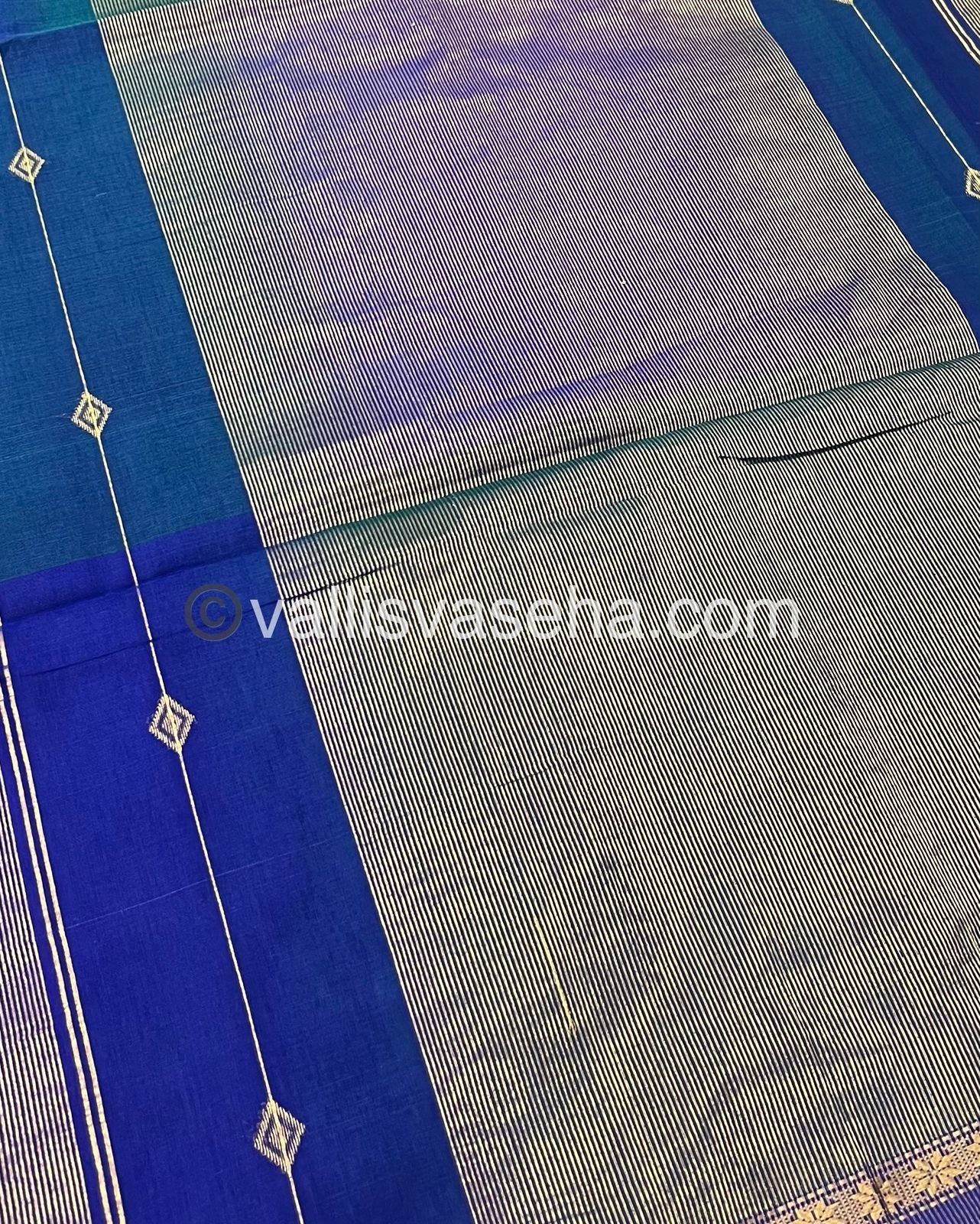 Pure Maheshwari Silk Cotton Saree - Double tone Bluish Green Color - VVMSC001