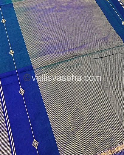 Pure Maheshwari Silk Cotton Saree - Double tone Bluish Green Color - VVMSC001