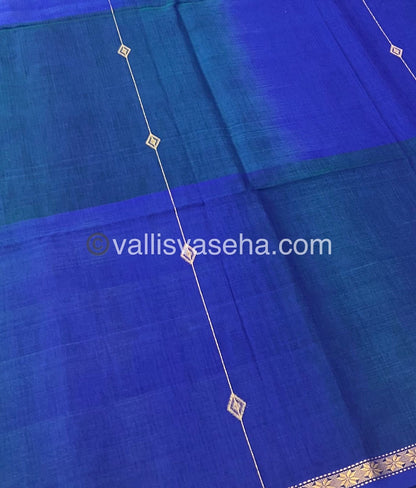 Pure Maheshwari Silk Cotton Saree - Double tone Bluish Green Color - VVMSC001