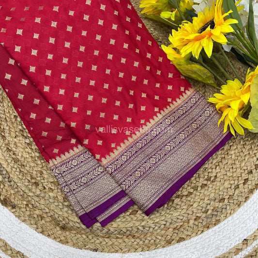 Banarasi - Premium Kathan Silk Saree - Red with Purple - VVPKS002