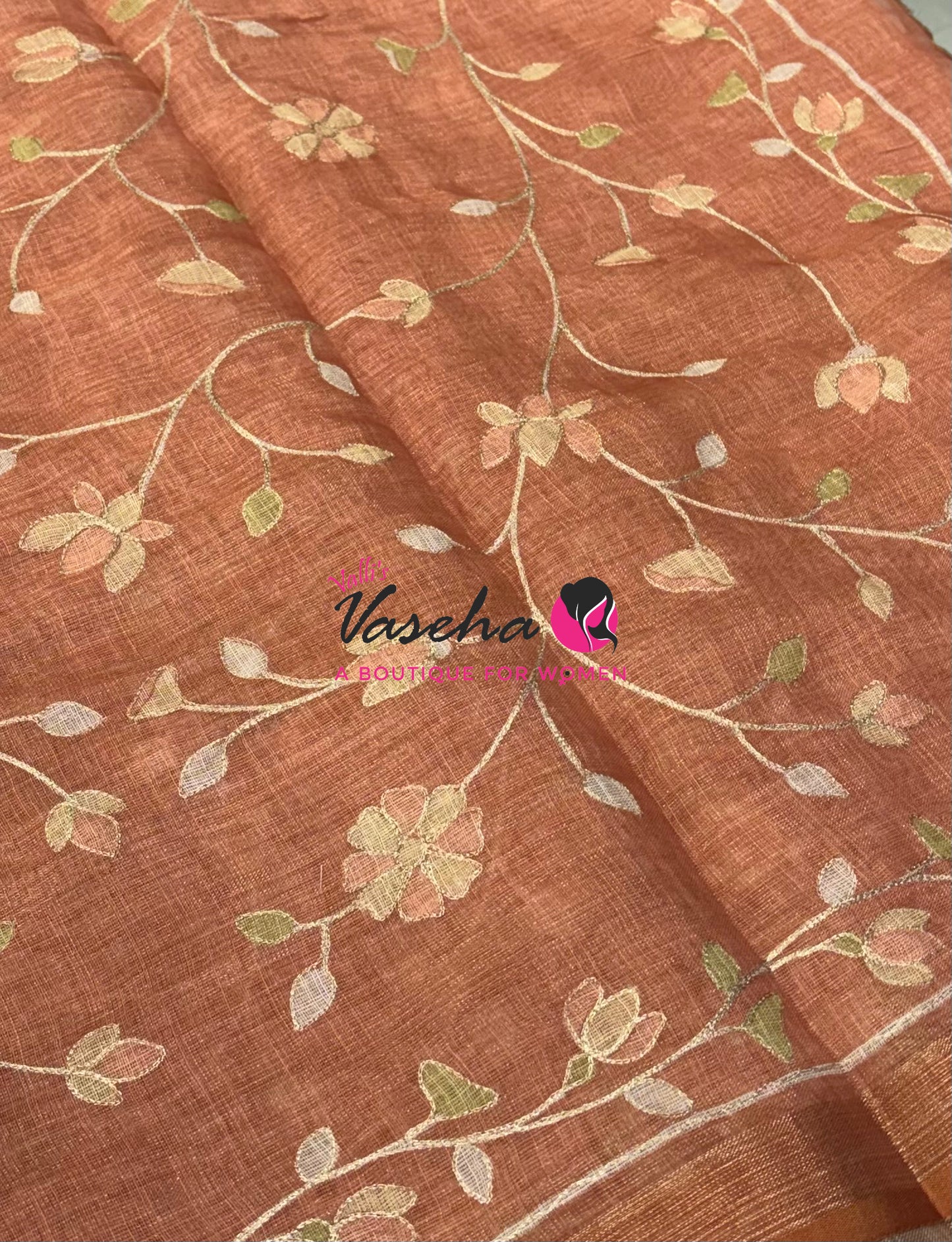 Linen Tissue Saree - Orange Shade - VVLTS003