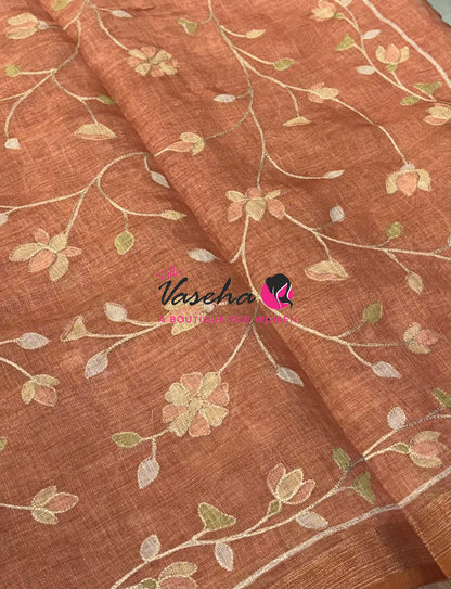 Linen Tissue Saree - Orange Shade - VVLTS003