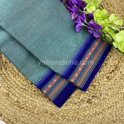 Kanchi Cotton Saree - Greyish Blue with Blue - VVKCS003