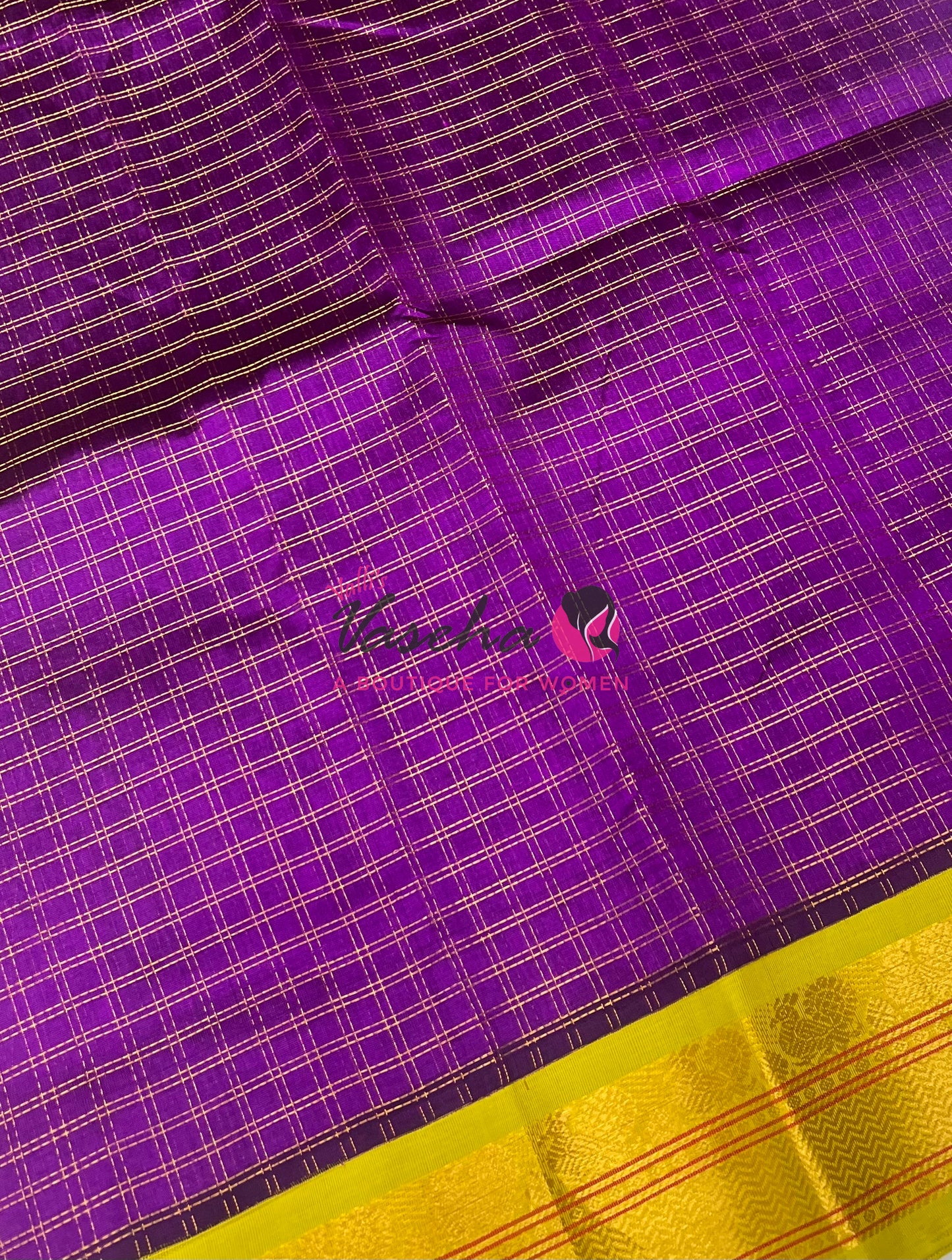 Pure Korvai Silk Cotton - Purple & Lemon Yellow Combo - VVKSC010