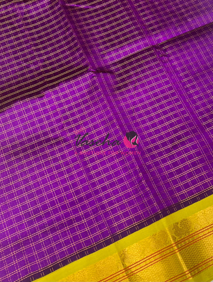 Pure Korvai Silk Cotton - Purple & Lemon Yellow Combo - VVKSC010