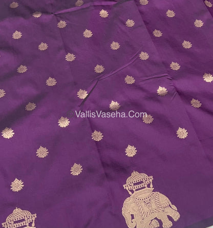 Semi Soft Silk - Elephant Butta Border - Dark Purple Shade -VVSSS011