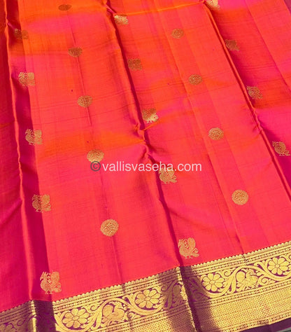 Pure Kanchipuram Silk Saree - Peachish Pink & Purplish Pink Combo - VVPS014