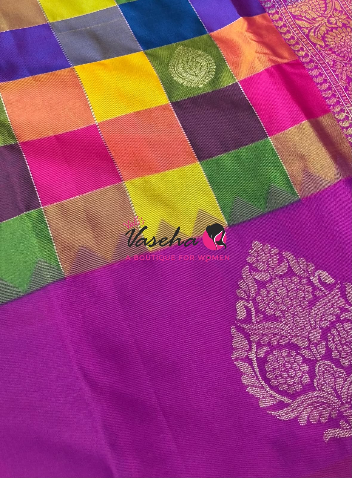 Semi Soft Silk  - Madras Checks Pattern - Purplish Pink Shade - VVSSS042