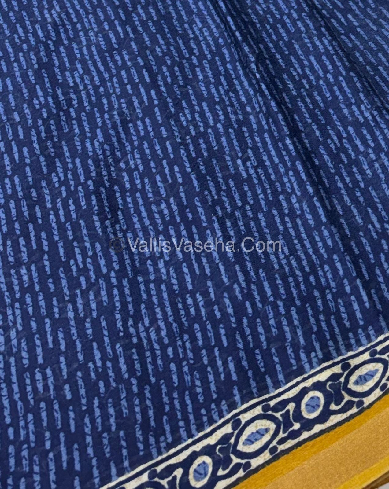 Semi Maheshwari Mixed Cotton Saree - Linen Feel - Indigo Blue & Yellow- VVMSC003