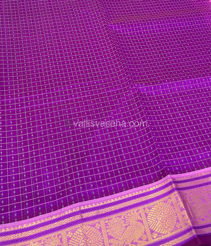 Pure Silk Cotton Saree - Purplish Blue With Pink - Lakshadeepam Design - VVPLD001