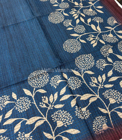 Art Tussar / Art Silk - Blue & Maroon Shade - VVATS002