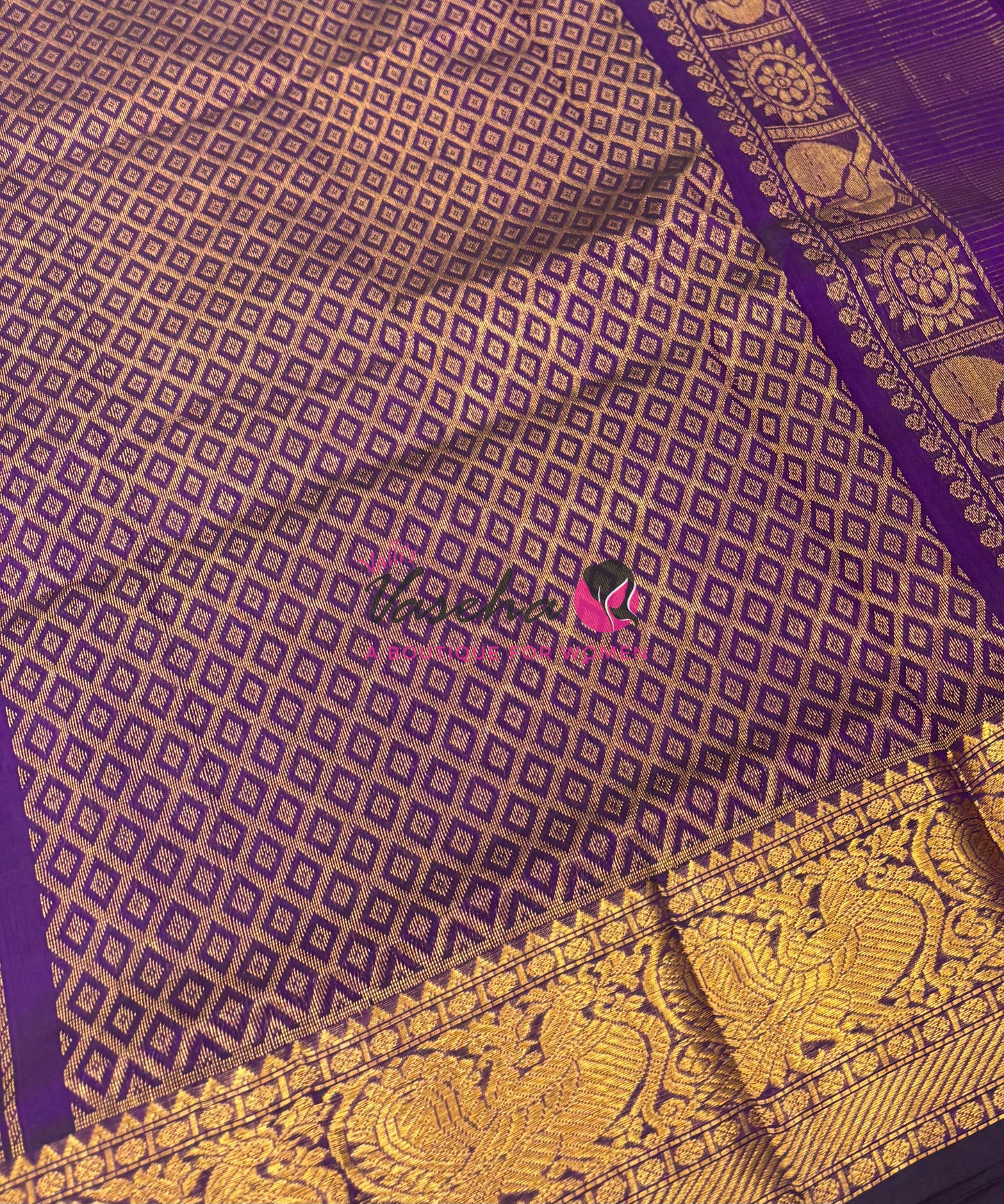 Pure Silk Cotton Saree - Vairavoosi checks - Mayil & Chakkaram - Purple Shade - VVMCV001