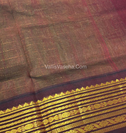 Pure Korvai Silk Cotton - Light Green with Maroon - Checks Pattern - VVKSC021