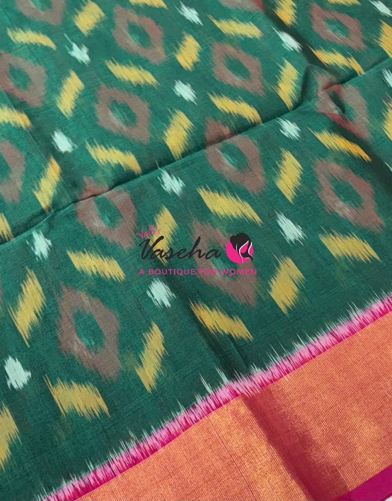 Pochampally Silk Cotton Saree - Green & Pink Shade - VVPPS001