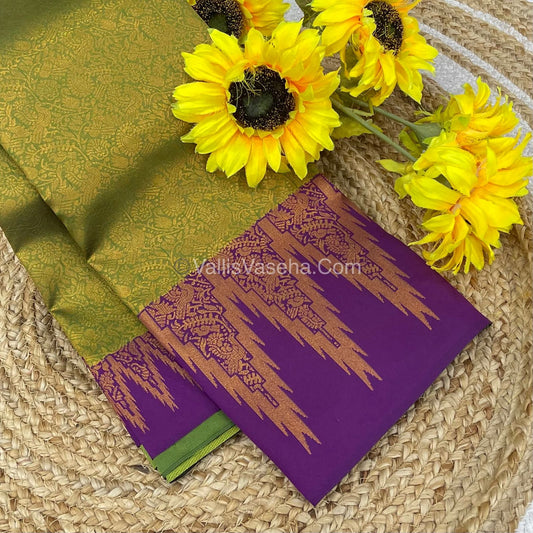 Kanchi Semi Silk  - Green with Purple - VVKSS003
