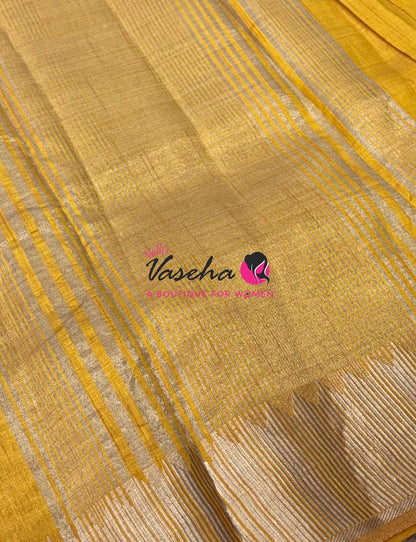 Semi Tussar Silk Saree | Yellow Shade |VVSTS051