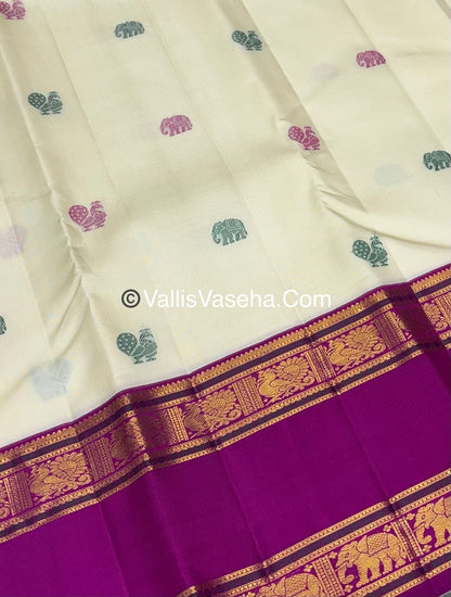 Pure Vintage Korvai Kanchipuram Silk Saree - Half White / Light Cream & Purplish Pink Combo - VVPS021