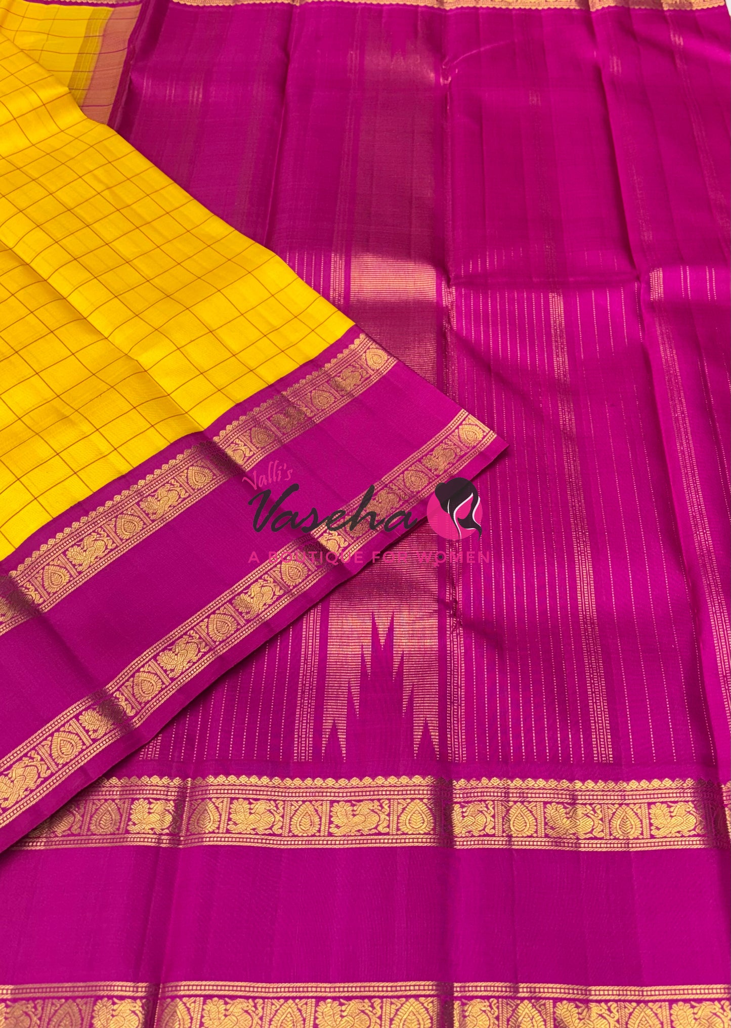 Pure Vintage Korvai Kanchipuram Silk Saree - Yellow & Pink Combo - VVPS081