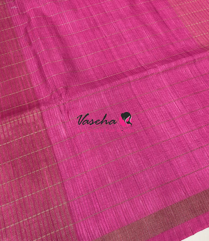 Semi Art Tussar Silk  / Art Silk - Peacock Blue & Pink  - VVATS008